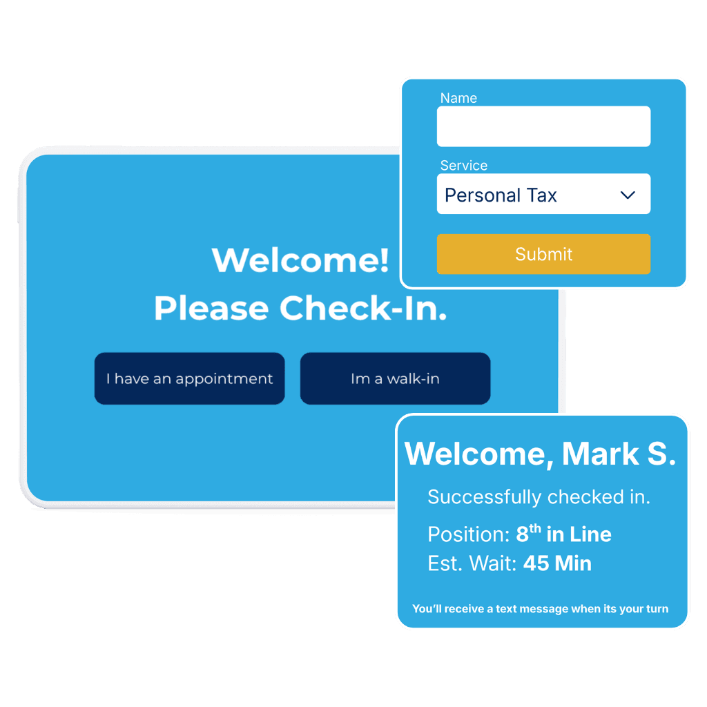 Walk-in kiosk check-in screen